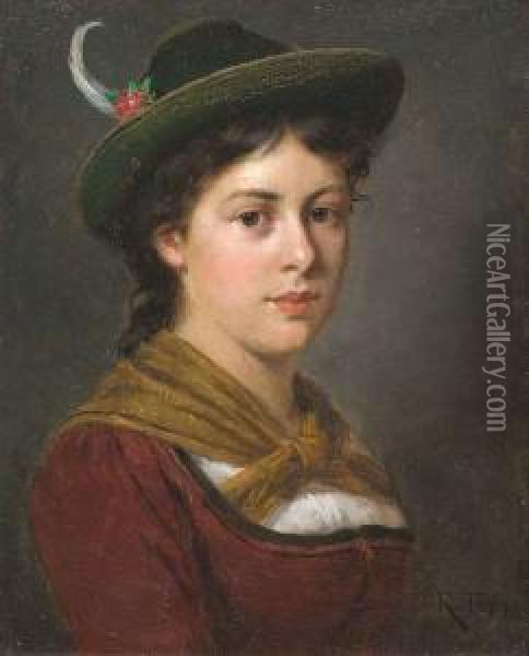 Portrait Of A Tyrolese Girl. Oil/panel, Signed Oil Painting - Rudolf Epp