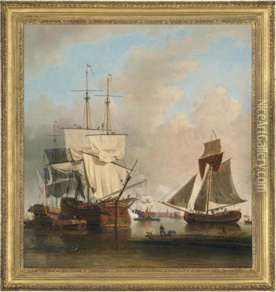Shipping On The Thames At Rotherhithe Oil Painting - Samuel Scott