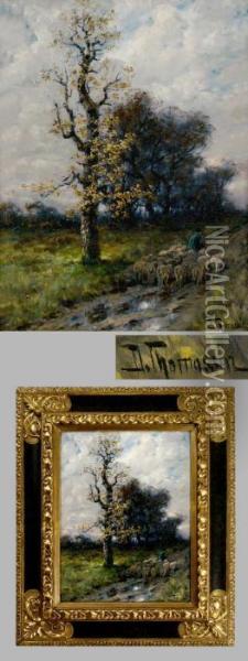 Schafer Mit Herde In Herbstlicher Landschaft Oil Painting - Desire Tomassin