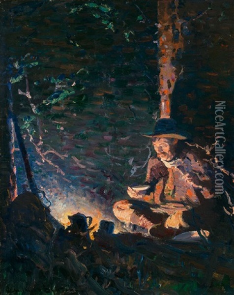 Evening Meal - The Hunter's Supper Oil Painting - William Herbert Dunton