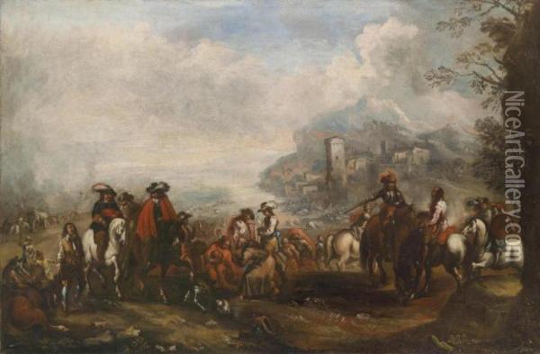 Two Cavalry Engagements Oil Painting - Antonio Maria Marini