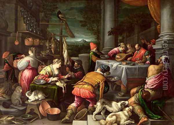 The Rich Man and Lazarus 1590-95 Oil Painting - Leandro Bassano