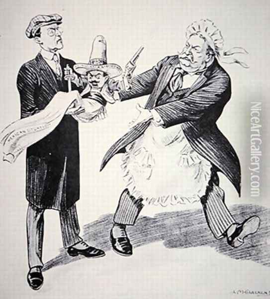 American Cartoon Showing US President Tuft Handing the Problematical Mexican Situation to His Succesor Woodrow Wilson in 1913 Oil Painting - Louis Glackens