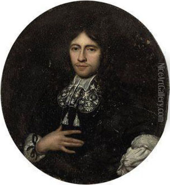 Portrait Of A Gentleman, Bust-length, In A Black Doublet And Lacecollar Oil Painting - Karel De Moor