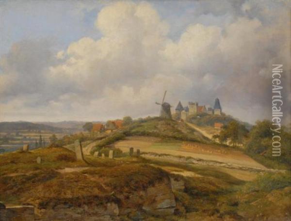 View Of A French Village Oil Painting - Georges Michel