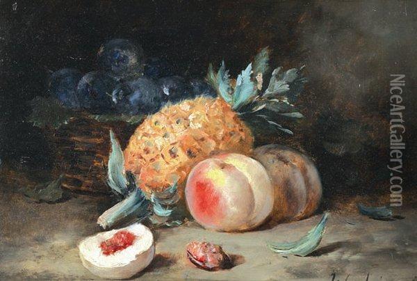 Ananas Et Peches Oil Painting - Eugene Henri Cauchois