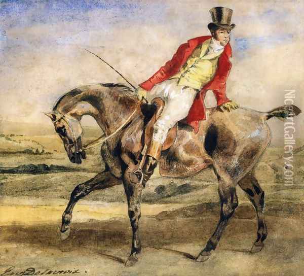 Gentleman on a Dark Brown Hunter Oil Painting - Eugene Delacroix