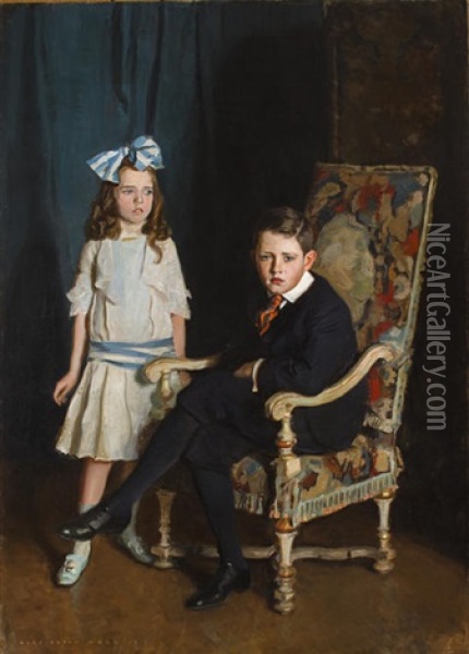 A Portrait Of Jean Mckelvie Sclater-booth And Her Brother Oil Painting - Harrington Mann