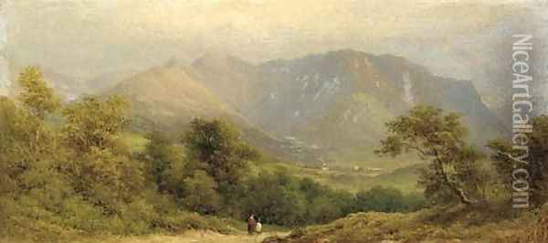Figures in a mountainous landscape Oil Painting - William Gill