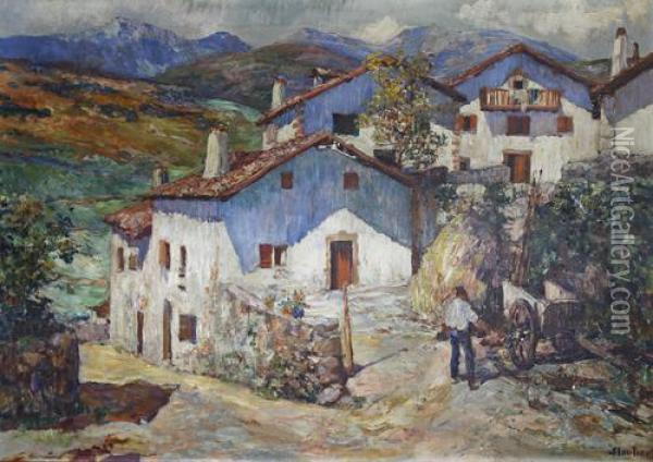 A Mountain Village Oil Painting - Louis Floutier