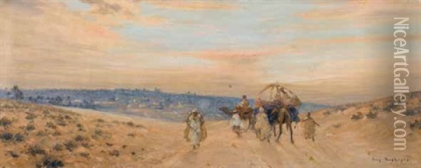 Ein Paar Nordafrikanische Landschaften Mit Figuren (pair) Oil Painting - Eugene F. A. Deshayes
