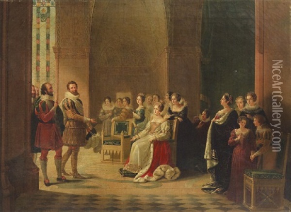 Henri Iv Et Catherine De Medicis Oil Painting - Marguerite-Virginie Ancelot