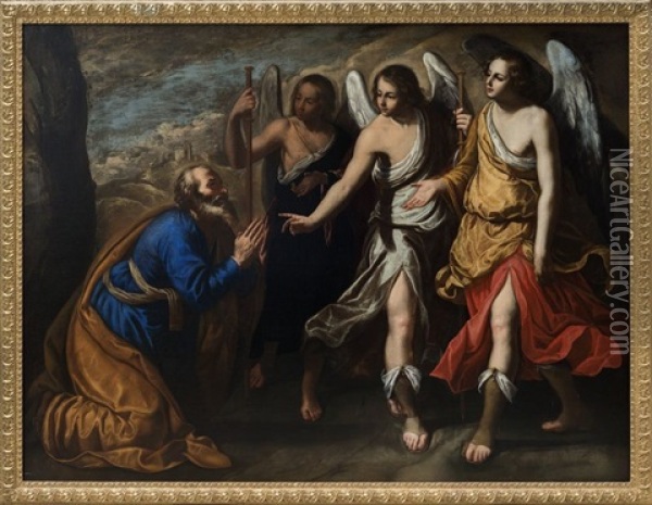 Le Rencontre D'abraham Et Des Trois Anges Oil Painting - Bernardo Cavallino