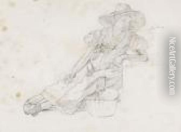 Sitzende Junge Trachtenfrau Mit Einem Korb. Oil Painting - Wolfgang-Adam Toepffer