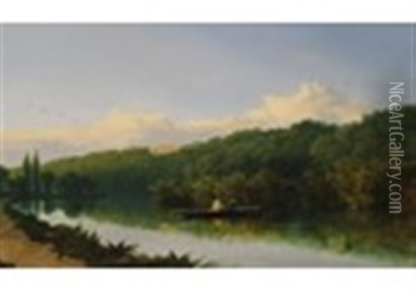 View Of Cliveden From The Thames Oil Painting - Edmund John Niemann