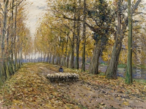 Schafe In Der Allee Oil Painting - Helmuth Liesegang