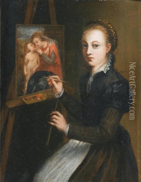 Portrait Of The Artist At Her Easel Oil Painting - Sofonisba Anguissola