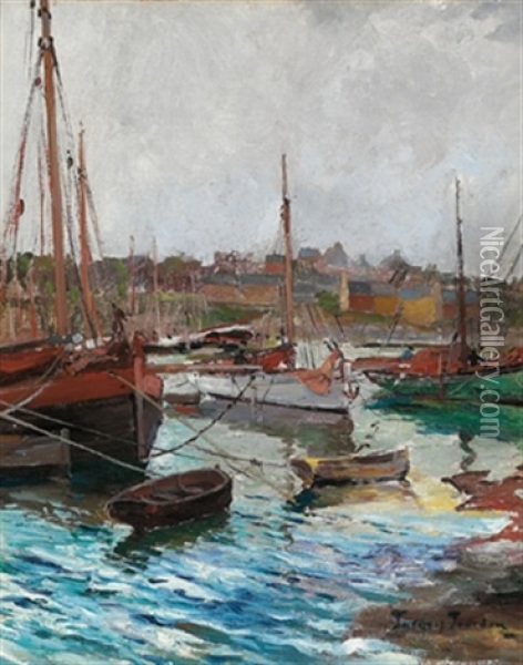 Boote Im Hafen Oil Painting - Jean-Jacques-Raoul Jourdan