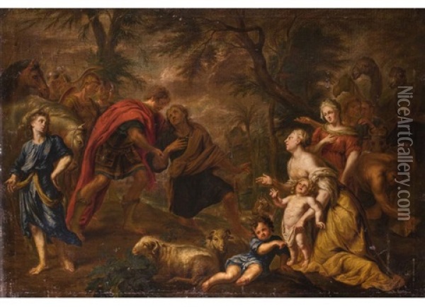 Die Versohnung Von Jakob Und Esau Oil Painting - Kaspar Jacob Opstal the Younger