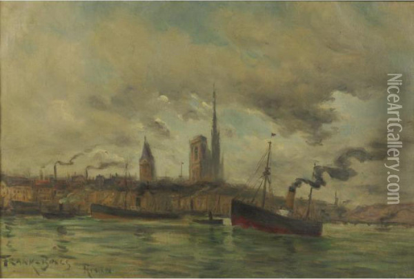 The Harbor At Rouen Oil Painting - Frank Myers Boggs