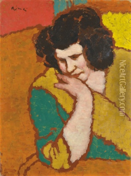 Lazarine Lays Her Head On Her Hand Oil Painting - Jozsef Rippl-Ronai