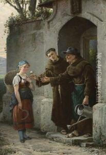 Zwei Verehrer. Oil Painting - Adolf Humborg