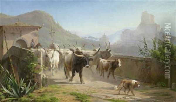 Almabtrieb In Italien Oil Painting - Adolf Heinrich Mackeprang