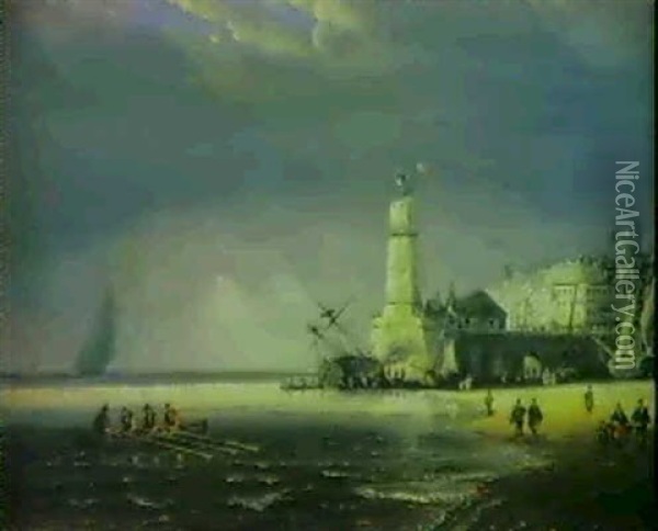 Scene De Port Oil Painting - Charles Euphrasie Kuwasseg