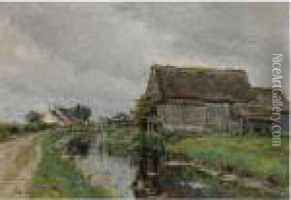 Bord De Canal Oil Painting - Edmond Marie Petitjean