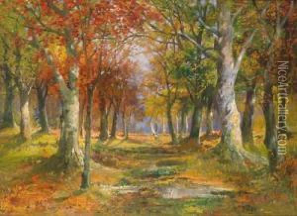 Herbstliche Waldlandschaft Oil Painting - Karl Vikas