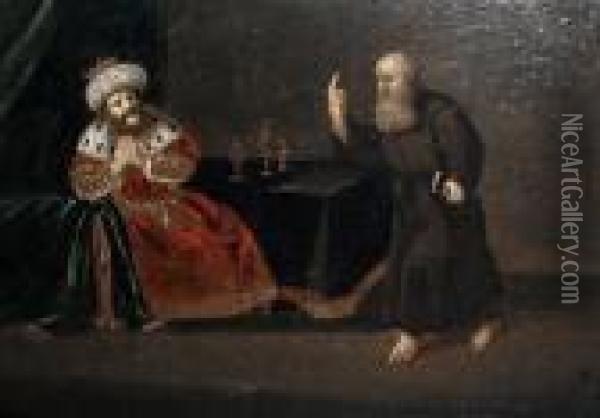 A Franciscan Monk Preaching To A King Oil Painting - Jacob Willemsz de Wet the Elder