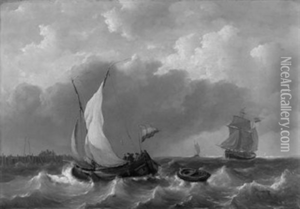 Schiffe Auf Sturmischer See Oil Painting - George Willem Opdenhoff