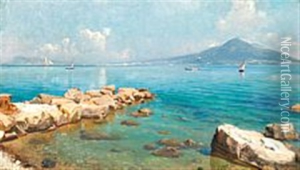 Gulf Of Naples And Vesuvius Oil Painting - Hans Christian Fischer