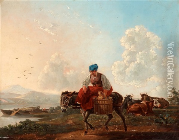 Landscape With A Riding Woman Oil Painting - Leendert de Koningh