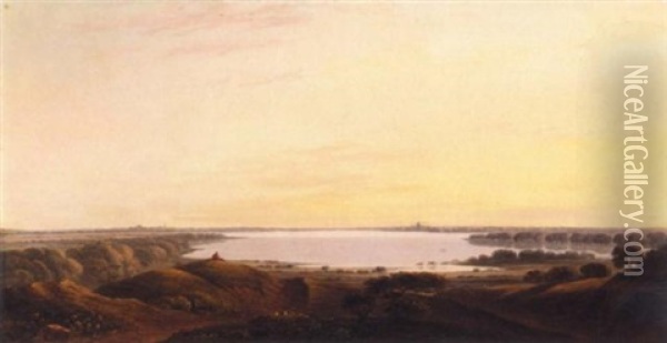 An Extensive River Landscape On The Thames Oil Painting - John Varley the Elder