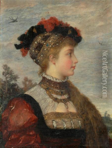 Portrait Of A Noblewoman Oil Painting - Anton Bertzik