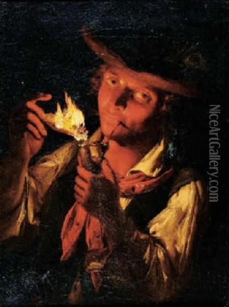 Jeune Fumeur De Pipe Oil Painting - Angelo Inganni