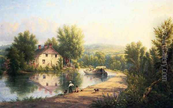 On the Rondout Canal, Rosendale Oil Painting - William Rickarby Miller