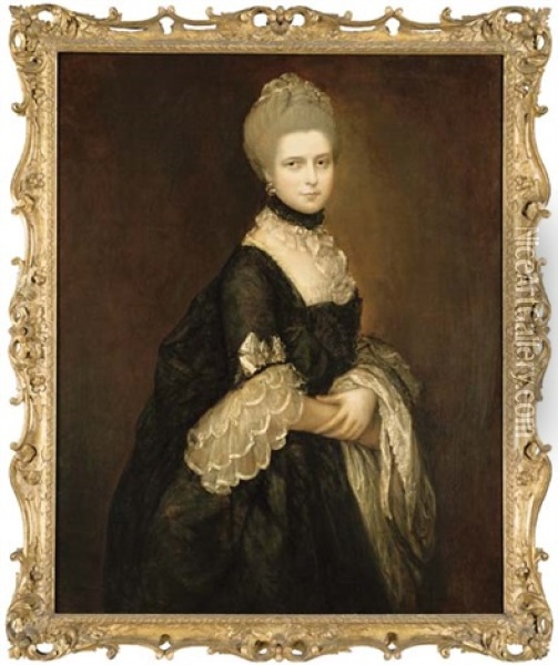 Portrait Of Maria Walpole, Countess Of Waldegrave, Later Duchess Of Gloucester, In A Black Dress Oil Painting - Thomas Gainsborough