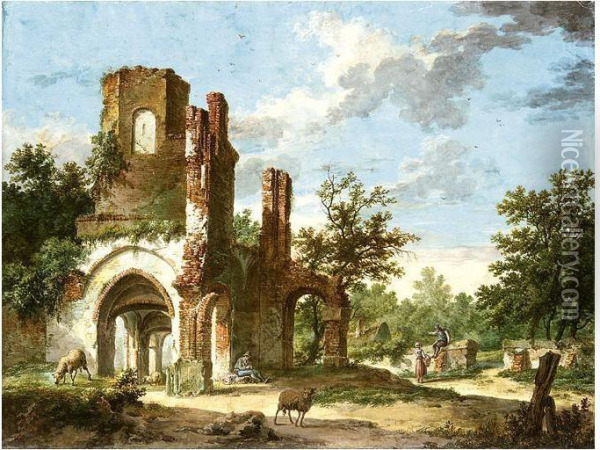 The Ruins Of The Abbey Of Rijnsburg Oil Painting - Pieter Bartholomeusz. Barbiers IV