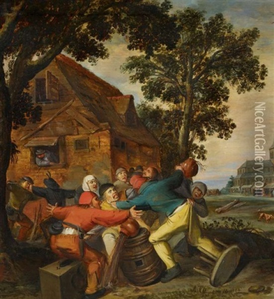 Wirtshausrauferei Oil Painting - Joos van Craesbeeck