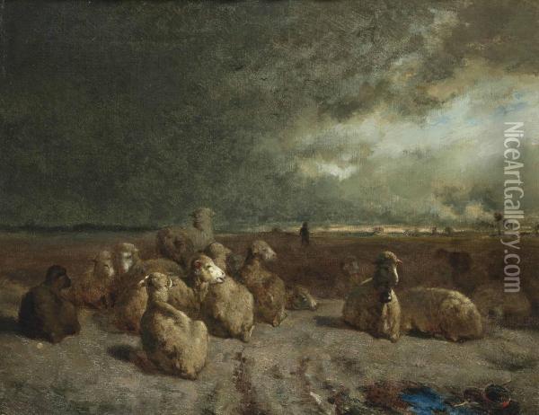 The Flock Before A Storm Oil Painting - Charles Emile Jacque