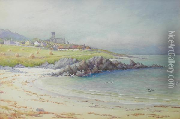 Iona Abbey Across The Bay Oil Painting - Joseph Yelverton Dawbarn