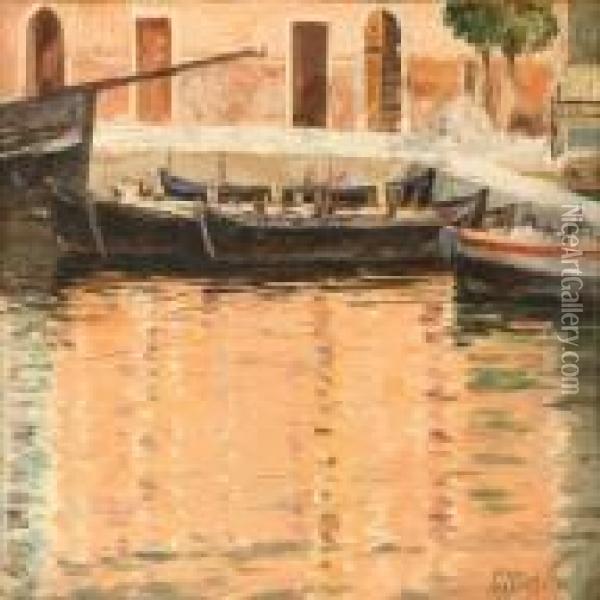 Canal Scene Fromvenice Oil Painting - Cilius Andersen
