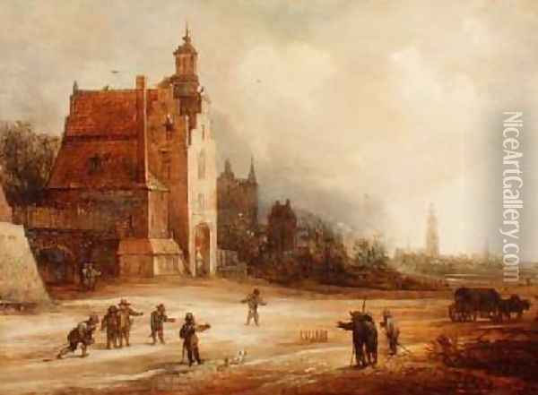 Soldiers playing skittles on a road Breda beyond Oil Painting - Frans de Momper