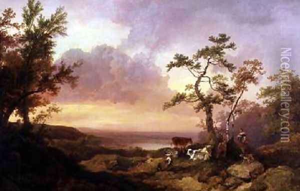 Landscape with Cattle and Peasant 1781 Oil Painting - Philip Jacques de Loutherbourg