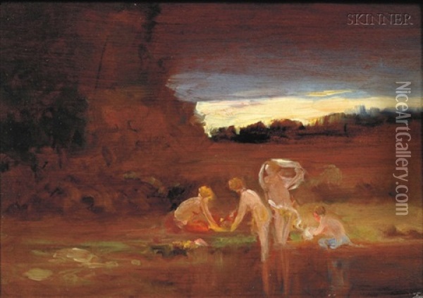 Bathers At Dusk Oil Painting - Arthur B. Davies