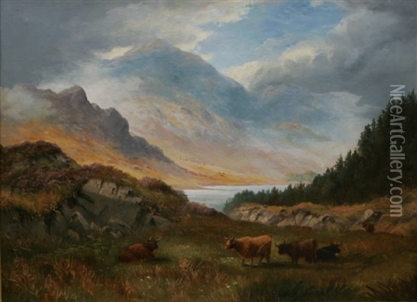 Landskap Med Kor Oil Painting - George Cole