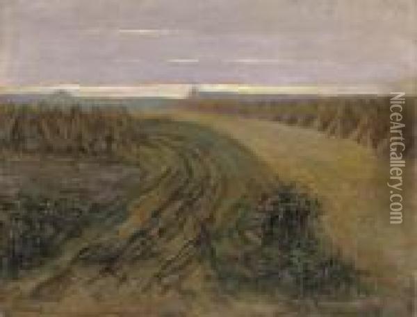 Fields With Stacked Sheaves Of Rye Oil Painting - Piet Mondrian