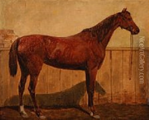 A Horse In A Stable Oil Painting - Jorgen Valentin Sonne